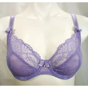 Alegro Lingerie Unlined Semi Sheer Lace 3-Part Cup Underwire Bra 32C Lavender NW